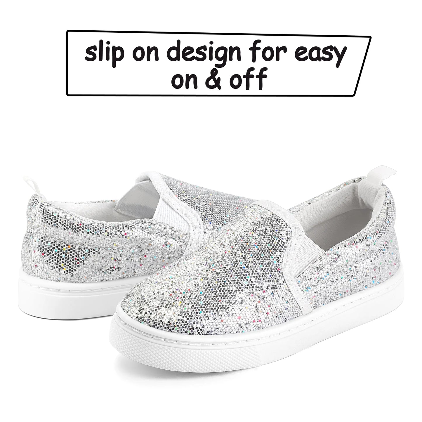 Kid'S Slip on Sneakers Grey Girls Canvas Walking Shoes Size 2