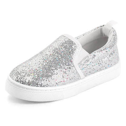 Kid'S Slip on Sneakers Grey Girls Canvas Walking Shoes Size 2