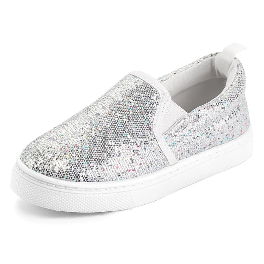 Kid'S Slip on Sneakers Grey Girls Canvas Walking Shoes Size 2