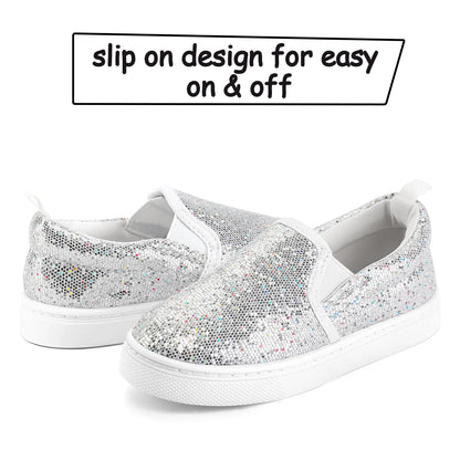 Kid'S Slip on Sneakers Grey Girls Canvas Walking Shoes Size 2