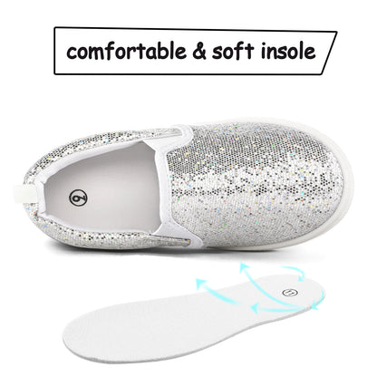 Kid'S Slip on Sneakers Grey Girls Canvas Walking Shoes Size 2